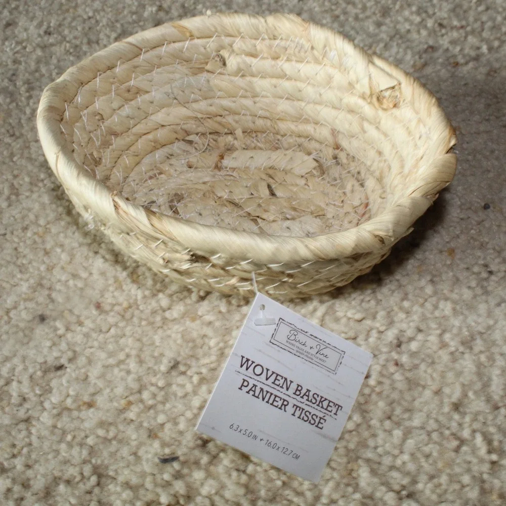 Birch + Vine Woven Basket Small Oval Natural Straw Boho Decor 6.3x5in Mexico NWT